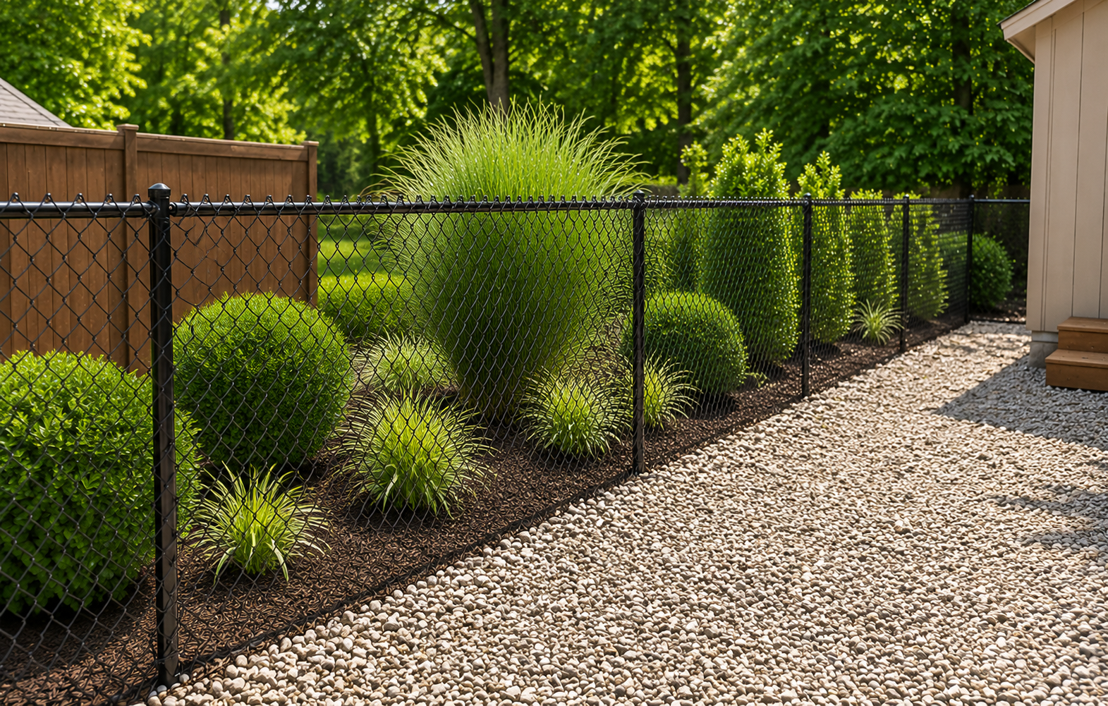Black chain link fence installed by Ground Hog Fencing